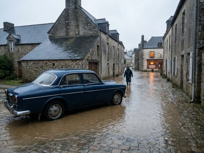 Voiture arrêtée dans une rue inondée