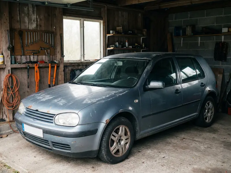 Voiture des années 2000 dans un garage